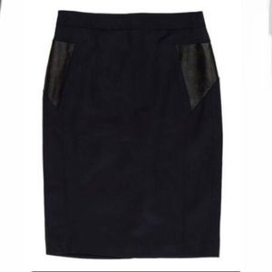 The Kooples Wool & Leather Pencil Skirt Navy / Black
